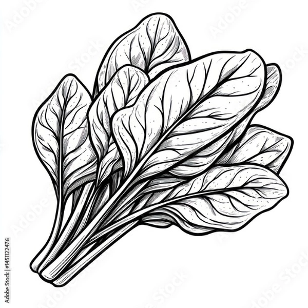 Fototapeta Line art drawing of a bunch of spinach leaves. (1)