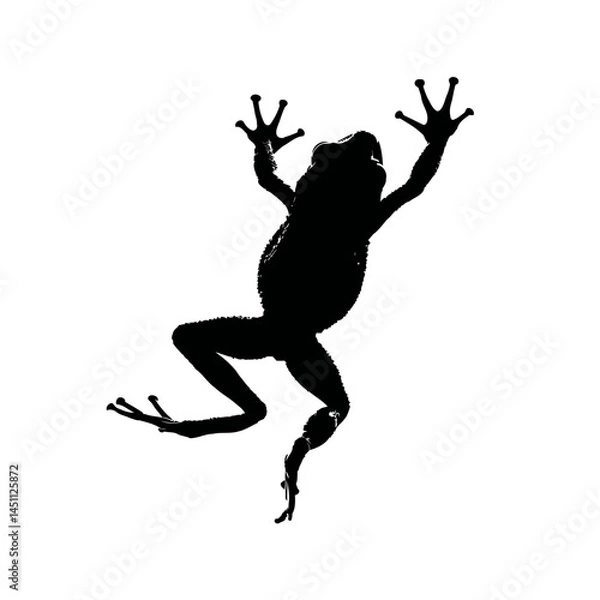 Fototapeta Solid black silhouette of a frog leaping, vector EPS