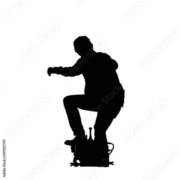 Fototapeta Solid black silhouette of a mechanic fixing, vector EPS