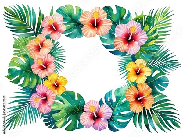 Fototapeta Top and Bottom Floral Banner for Tropical Design