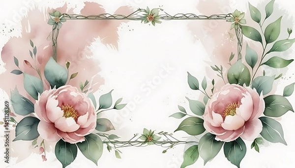 Fototapeta Top and Bottom Floral Frame with Soft Peonies