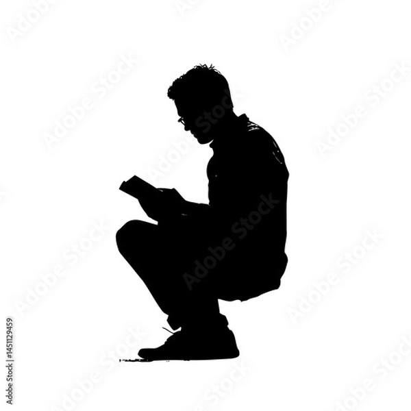 Fototapeta Solid black silhouette of a reader immersed, vector EPS