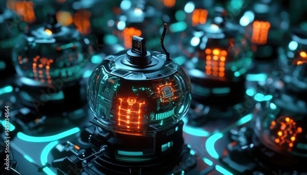 Obraz Creative Perfume Bottle with Light and Liquid in Futuristic Style

