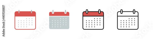 Fototapeta Various flat vector calendar icon styles, displaying time management, appointment schedule, and organization concepts on a transparent background