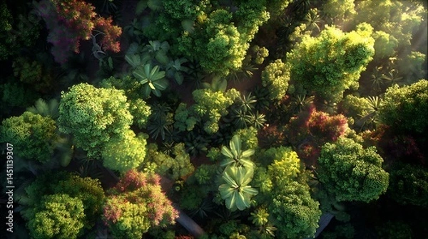 Fototapeta 太陽に照らされる色鮮やかな熱帯雨林