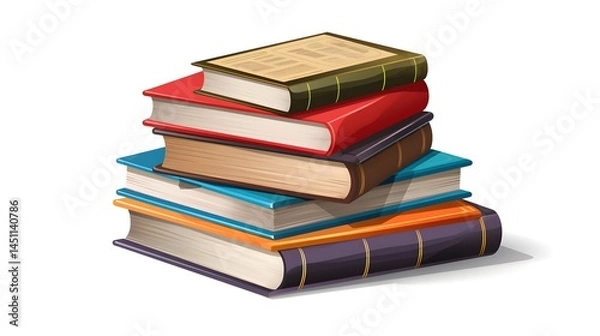 Fototapeta Professional Realistic 3D Stacked Book Pile Textbook Image with Variety of Books on White Background
