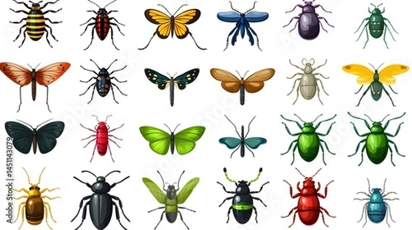 Obraz Diverse Collection of Bugs and Insects in Detailed Illustration on Natural Background