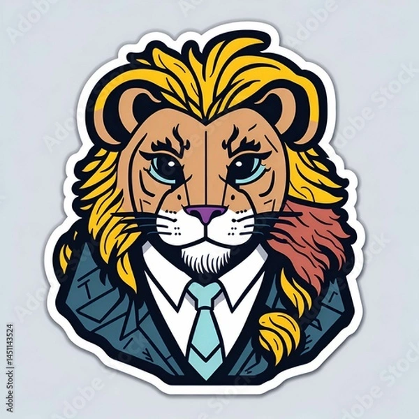 Obraz Detective Lion Sticker. Generative AI