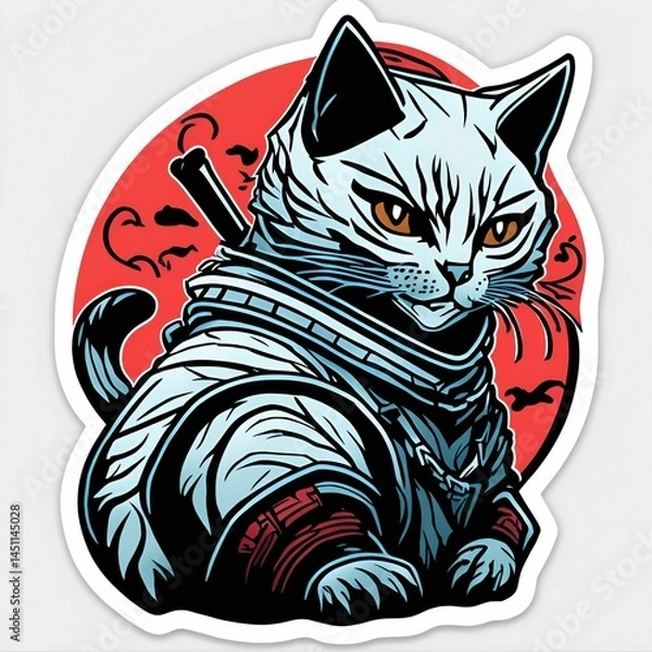 Obraz Samurai Cat sticker. Generative AI