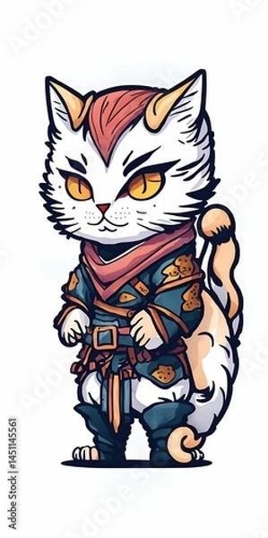 Obraz Samurai Cat sticker. Generative AI