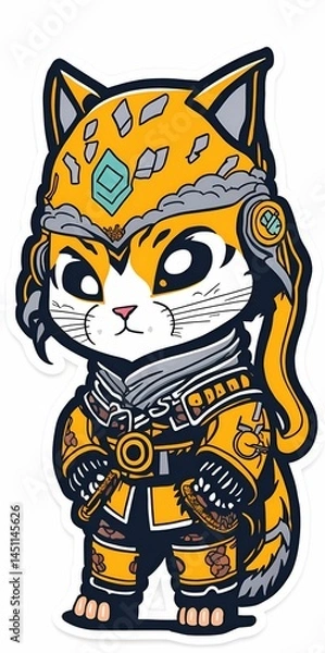 Obraz Samurai Cat sticker. Generative AI