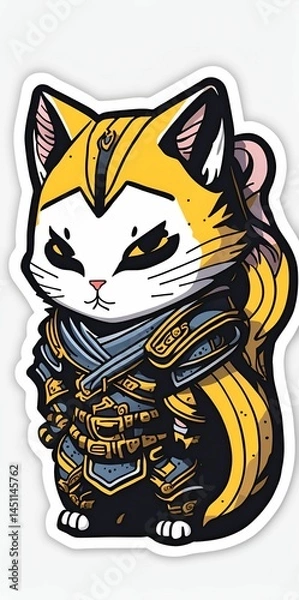 Fototapeta Samurai Cat sticker. Generative AI