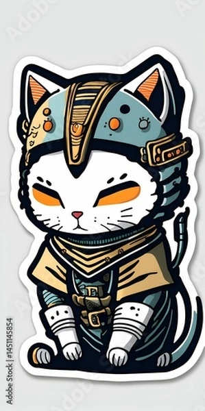 Obraz Samurai Cat sticker. Generative AI
