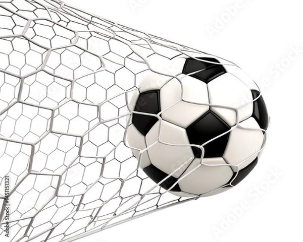 Fototapeta Soccer ball or Football ball in the net isolated on white background, Soccer Ball Hitting the net PNG Images With Transparent Background.