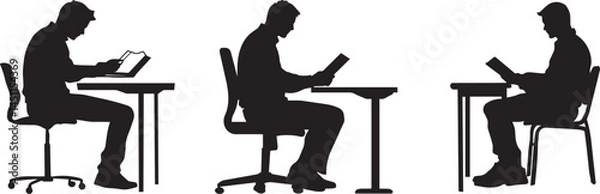 Obraz Silhouette of People Reading at Desks Quiet Study Time Education and Knowledge Concept