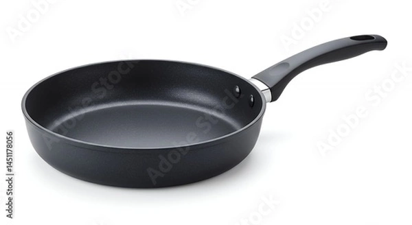 Fototapeta Close up studio shot of a modern black cooking pan with long handle