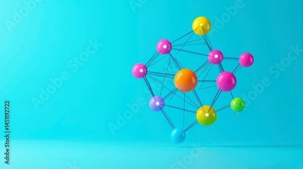 Obraz Colorful 3D molecular structure floating against a blue background, symbolizing scientific discovery and innovation