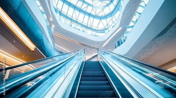 Fototapeta Modern Architecture: Escalators in a Luxurious Shopping Mall