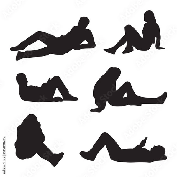 Obraz Silhouette vector art of people relaxing lying down sitting vector graphic design illustration image art