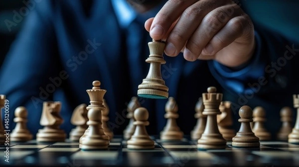 Fototapeta mastering strategy a decisive chess move by a sharp business leader on the chessboard depicting strategic planning and leadership prowess