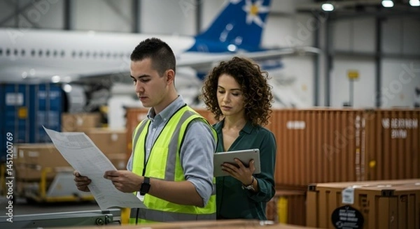 Fototapeta Airport Logistics Teamwork and Efficiency