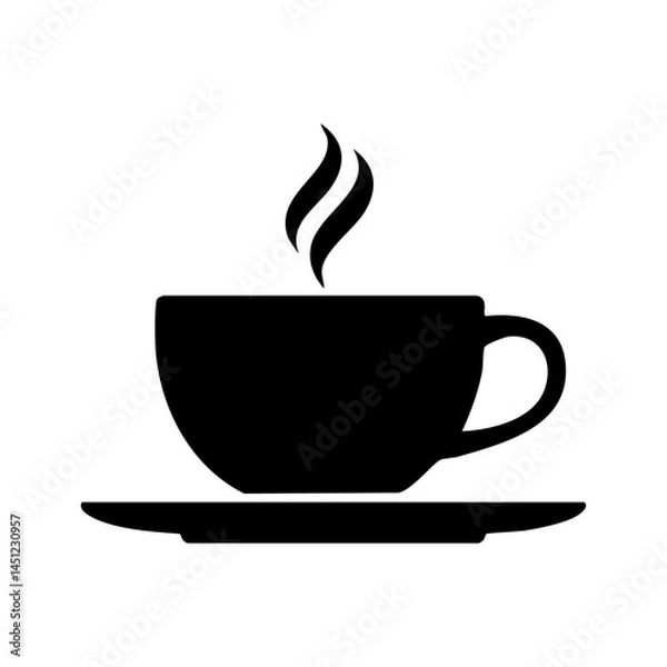Obraz Coffee cup silhouette isolated on transparent background, steaming hot drink vector png, simple icon for cafe and beverage themes