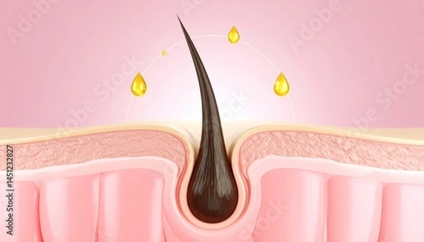 Fototapeta Microscopic View Of Hair Follicle With Oil Drops, Detailed Haircare