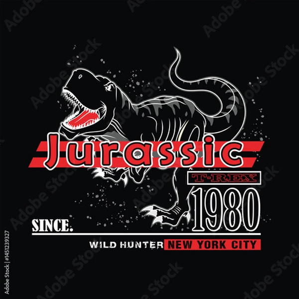 Fototapeta Typography vector illustration of a Jurassic Park T-Rex dinosaur  