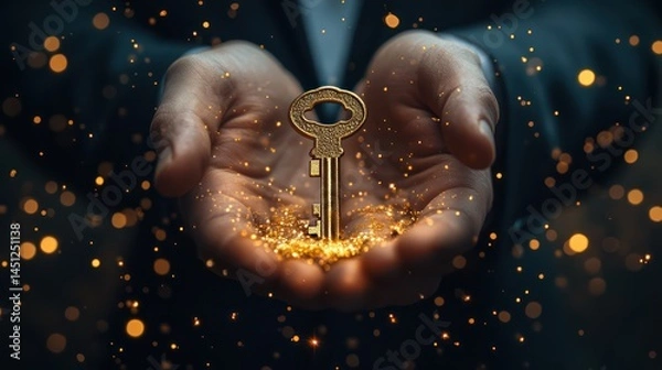 Obraz Presenting the golden key: Unlocking potential and opportunities with a gesture