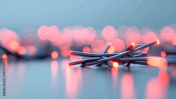 Fototapeta Abstract Digital Network: Glowing Red Lines and Metal Connections