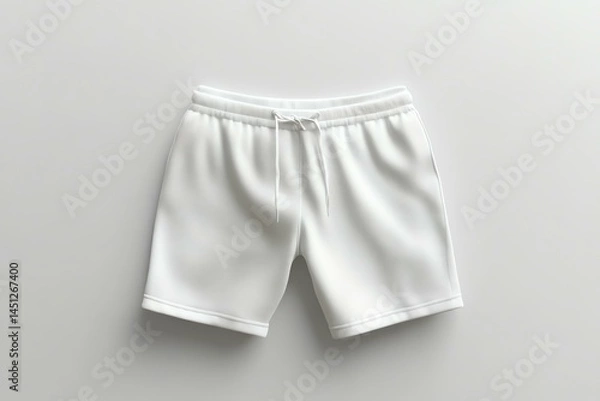 Fototapeta A photorealistic mockup of a blank shorts with a leg area, realistic fabric, clean white background, soft lighting