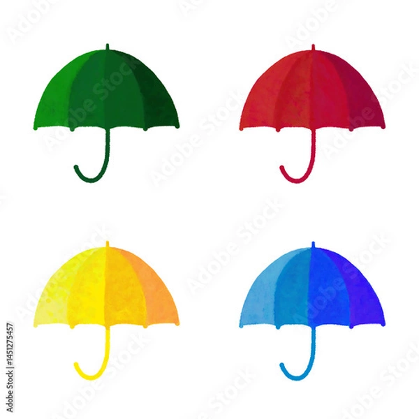 Fototapeta カラフルな傘のクレヨン画風イラストセット