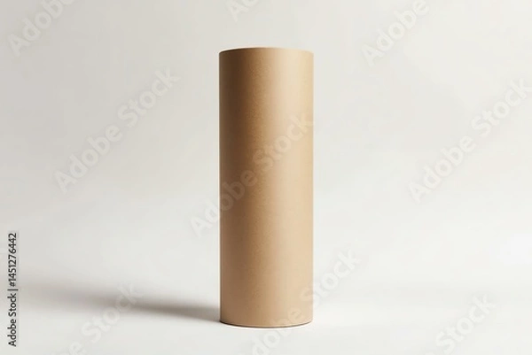 Fototapeta A photorealistic mockup of a blank kraft paper tube, realistic material, clean white background, soft lighting