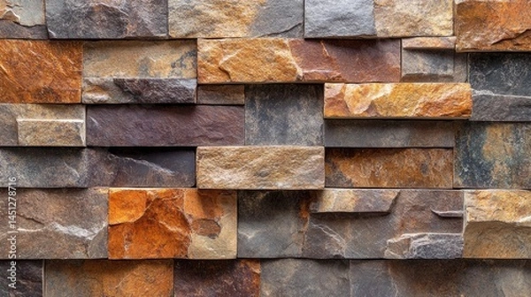 Fototapeta Multi-toned stone cladding design for exterior walls.