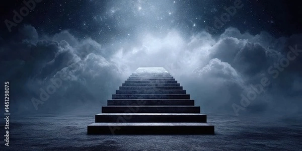 Obraz A mystical staircase rises into the clouds beneath a starry night sky, evoking a sense of wonder and ascension.