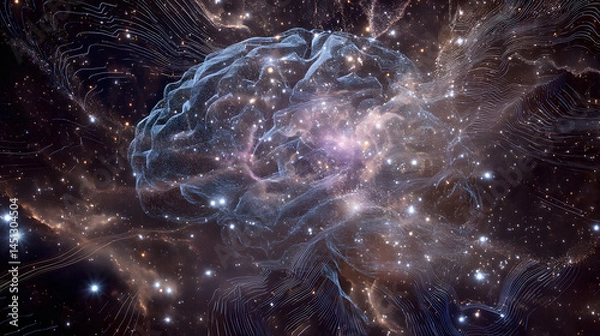 Fototapeta Mind's Cosmic Canvas: A mesmerizing portrayal of the human mind, rendered as a celestial nebula intertwined with glowing neural pathways.