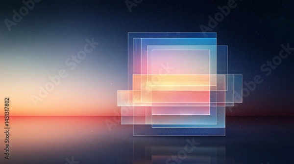 Fototapeta Abstract Geometric Transparency: Transparent layered geometric shapes float gracefully in a gradient setting, revealing a mesmerizing dance of light and form, creating a dynamic and modern artwork.