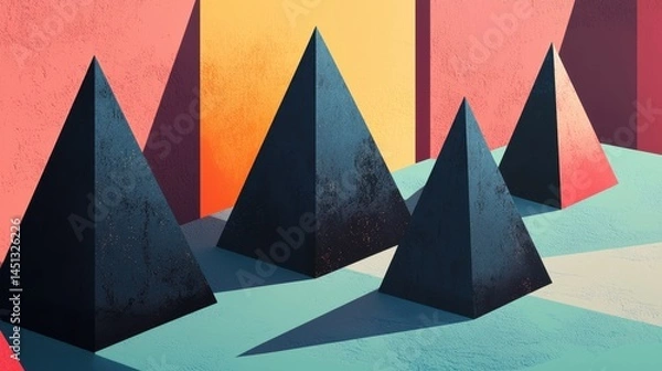 Obraz Slender 3D Pyramids on Flat Plane