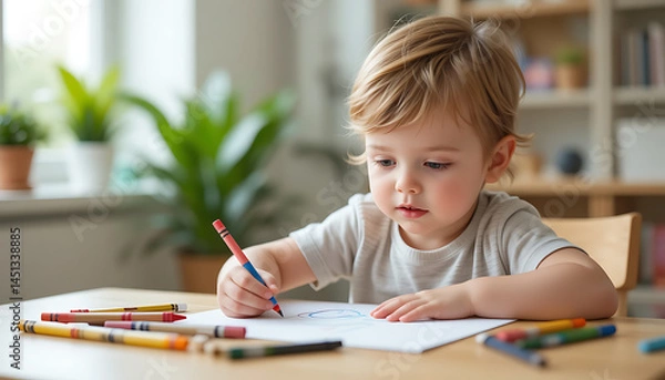Obraz Toddler Drawing with Crayon on Paper