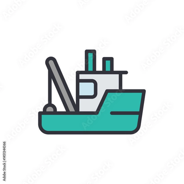 Fototapeta Fishing boat colored icons, minimalist vector illustration ,simple transparent graphic element .Isolated on white background