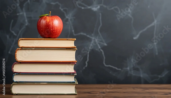 Obraz Apple on Stack of Books in Front of Chalkboard