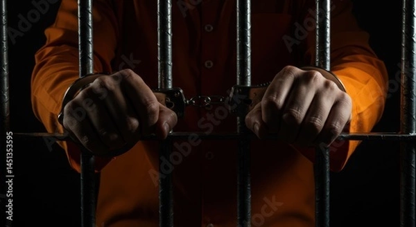 Obraz Behind Bars: Hands Cuffed in Prison