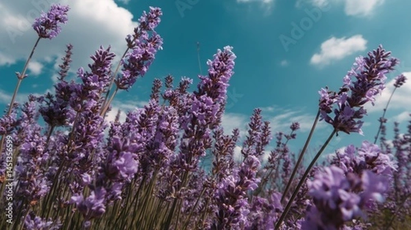 Fototapeta Minimal field of lavender under blue sky