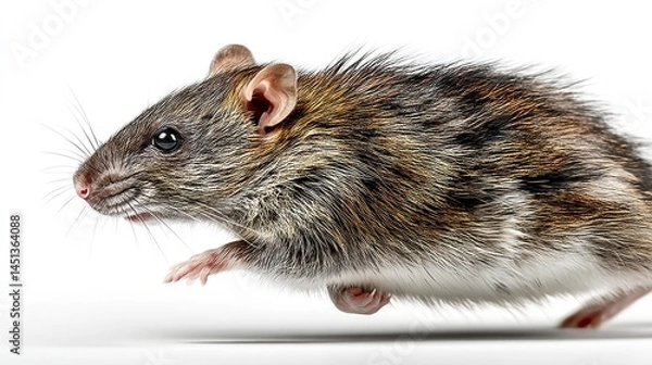 Fototapeta Rat running forward, isolated floor