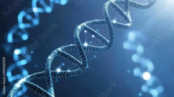 Fototapeta Abstract Representation of DNA Helix Structure with Blue Glow Effect