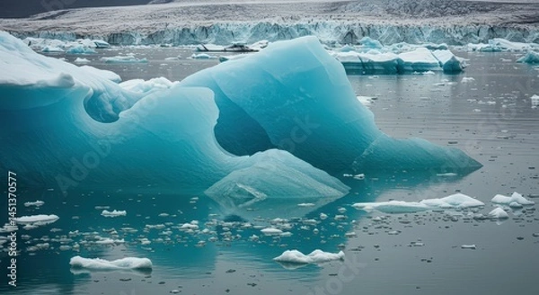Obraz Iceberg Floating in Cold Water with Glacier Background