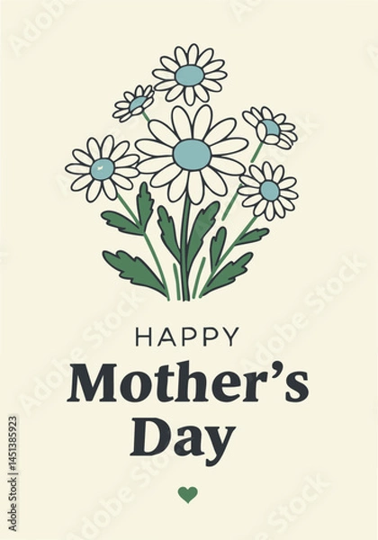 Obraz Charming Mothers Day Card Featuring Daisy Bouquet and Heart Symbol