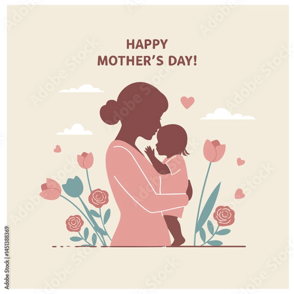 Obraz Loving Mother and Child Silhouette on Mothers Day