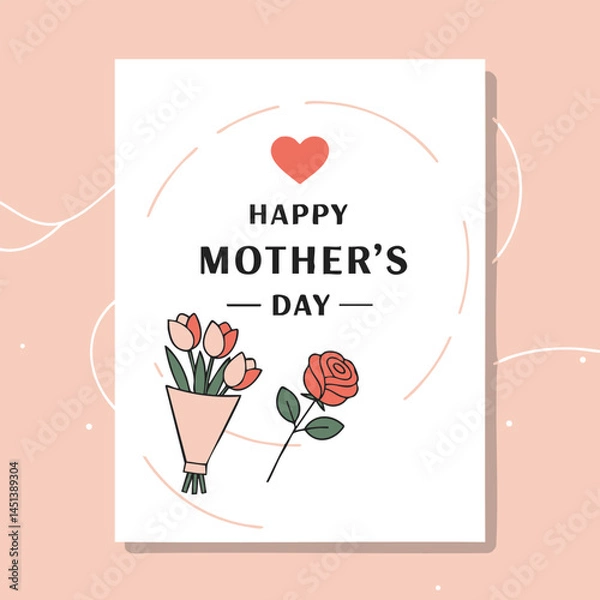 Obraz Mothers Day Card with Tulips Bouquet and Rose Illustration