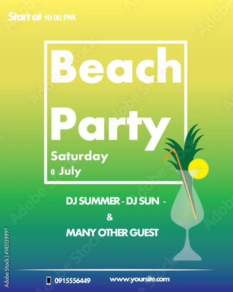 Fototapeta Beach Party Flyer Vector